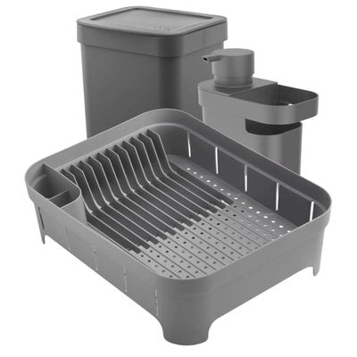 Kit Dispenser de Detergente Lixeira 4,7L Escorredor de Louça Chumbo Organizadores de Pia Cozinha