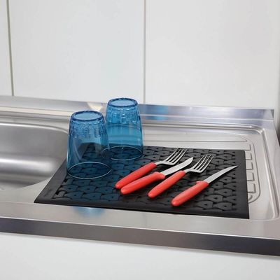 Kit Protetor de Pia e Escorredor de Louças Pratos Talheres Copos Preto Organizador Bancada Cozinha