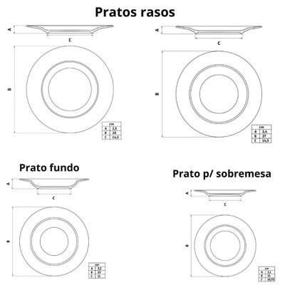 Jogo de 16 Pratos Porcelana Mesa Posta Tramontina Maria Augusta Raso Fundo Sobremesa
