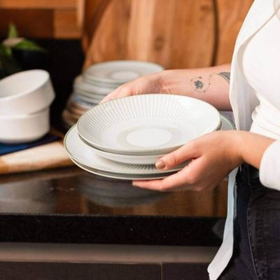 Conjunto 6 Pratos Rasos de Jantar em Porcelana Decorada 25cm Tramontina Lineare Cozinha Mesa Posta