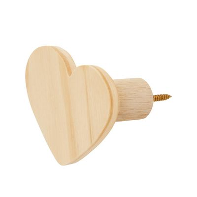 Kit 3 Ganchos Cabideiro de Madeira Pinus Pendurador Parede Formato Coração Decorativo