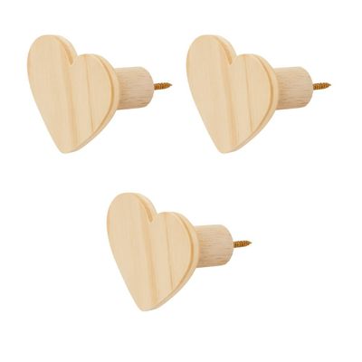 Kit 3 Ganchos Cabideiro de Madeira Pinus Pendurador Parede Formato Coração Decorativo