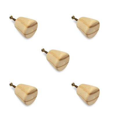 Kit 5 Puxadores de Madeira Redondos Para Móveis Gavetas Armários Modelo Cone