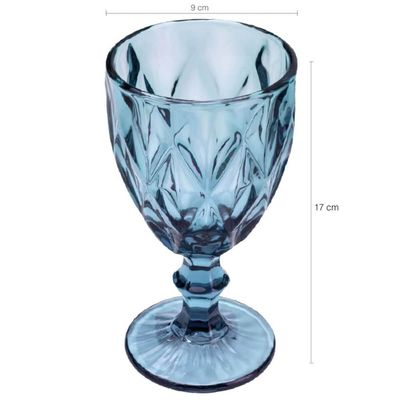 Jogo 6 Taças Diamond Azul De Vidro 350ml Diamante Água Sucos Refrigerantes