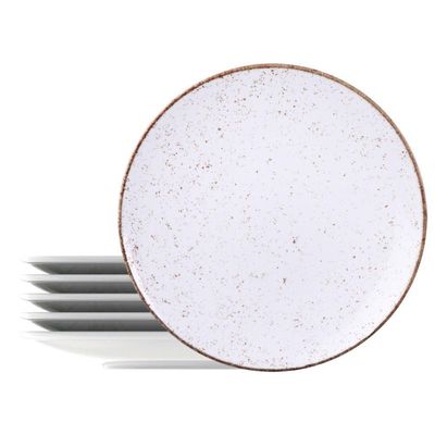 Kit Prato Raso Tramontina Rústico Marrom Em Porcelana Decorada 28 Cm 06 Peças