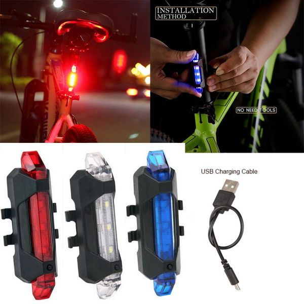 Lanterna Traseira LED para Bicicleta Recarregável USB azul