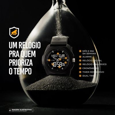 Relógio Analógico e Digital à Prova d’Água com Alarme, Cronômetro e Pulseira de Silicone - Survivor - Gshield