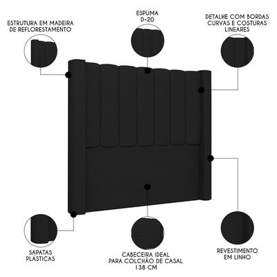 Cabeceira Casal Cama 140cm Claire I02 Linho Preto - Mpozenato