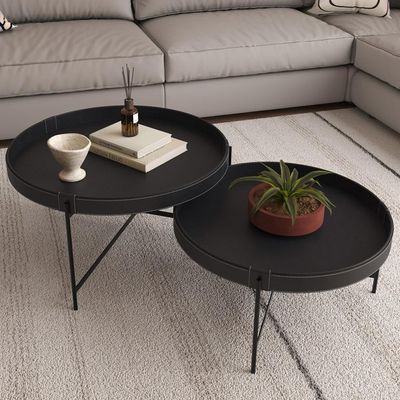 Mesa de Centro Decorativo Sala de Estar 70 cm Industrial Sintético Preto P06 Aura - Lyam