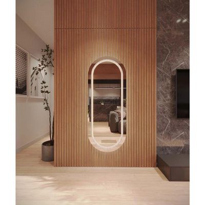 Espelho Oval Corpo Inteiro 170cm x 70cm Polido LED Jateado Luz Branca Ou Amarela Sala Quarto Banheiro Frio