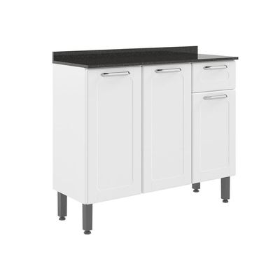 Balcão De Aço Com Tampo 3 Portas 1 Gaveta Branco Bertolini Branco