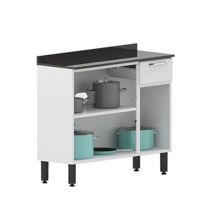 Balcão De Aço Com Tampo 3 Portas 1 Gaveta Branco Bertolini Branco