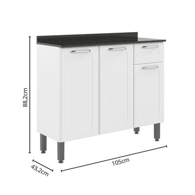 Balcão De Aço Com Tampo 3 Portas 1 Gaveta Branco Bertolini Branco