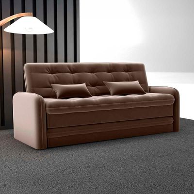 Sofá Cama Reclinável 3 Lugares Casal Com Bicama Auxiliar Madalena Matrix Veludo Marrom Veludo Marrom