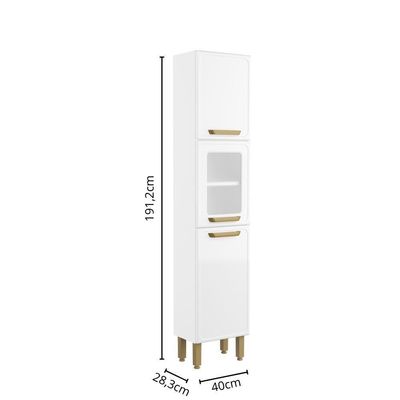 Armário De Aço 3 Portas 1 Vidro Branco Bella Bertolini Branco