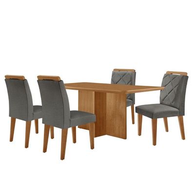 Mesa Olimpia 120 Mdf Com 4 Cadeiras Melissa Linho Grafite Naturalle
