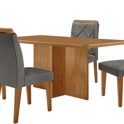 Mesa Olimpia 120 Mdf Com 4 Cadeiras Melissa Linho Grafite Naturalle