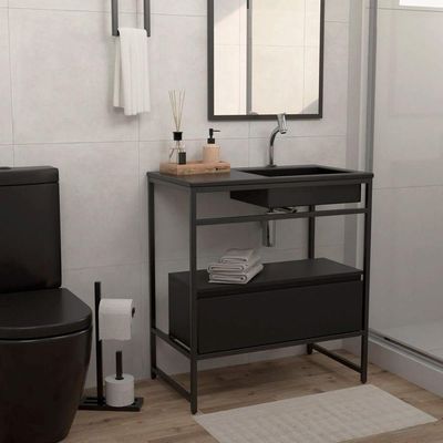 Gabinete Banheiro Ferro Iron Black Com Gaveteiro 80x45cm Preto Fosco