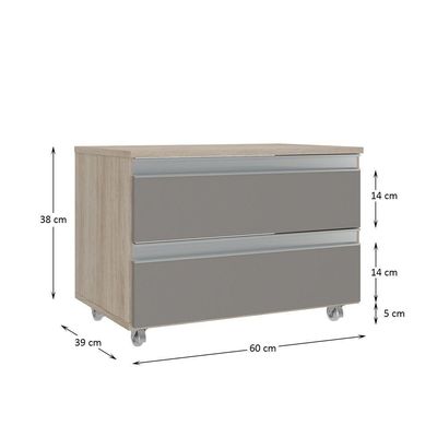 Gabinete Banheiro Rodinhas Joia 60cm 02 Gavetas Madeirado Cinza