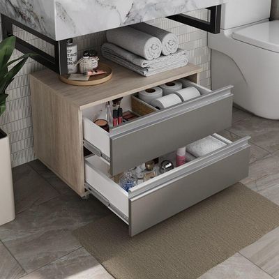 Gabinete Banheiro Rodinhas Joia 60cm 02 Gavetas Madeirado Cinza