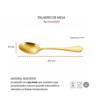 Colher de Mesa Dourada Ouro Talher Aço Inox Buffet Jogo 6un