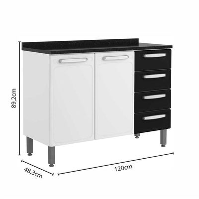 Balcão De Aço 3 Portas 4 Gav Preto Branco Evidence Bertolini Branco/preto