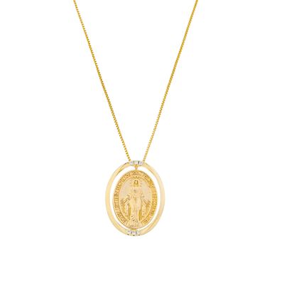 Colar Nossa Senhora das Graças giratório com zirconias banhado ouro