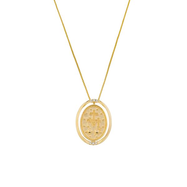 Colar Nossa Senhora das Graças giratório com zirconias banhado ouro