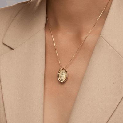 Colar Nossa Senhora das Graças giratório com zirconias banhado ouro