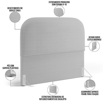 Cabeceira Cama Box Casal 140cm Lanna com Puff Recamier Doha W01  Bouclê Cinza - Lyam Decor