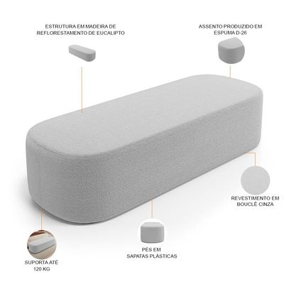 Cabeceira Cama Box Casal 140cm Lanna com Puff Recamier Doha W01  Bouclê Cinza - Lyam Decor