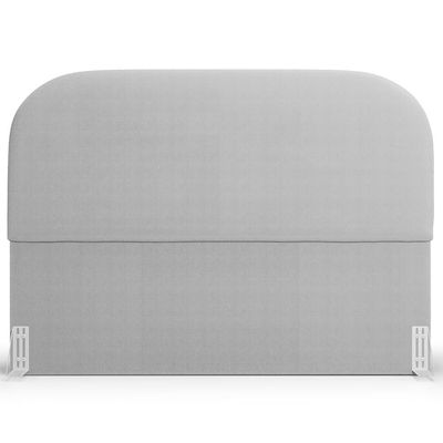Cabeceira Cama Box Casal 140cm Lanna com Puff Recamier Doha W01  Bouclê Cinza - Lyam Decor