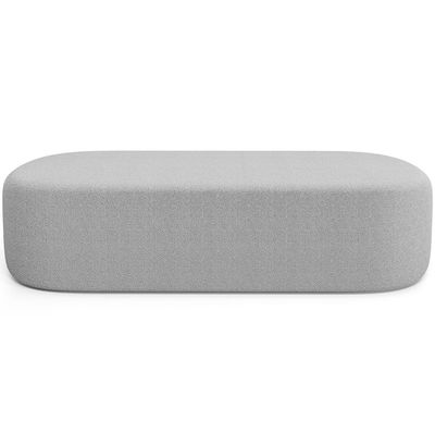 Cabeceira Cama Box Casal 140cm Lanna com Puff Recamier Doha W01  Bouclê Cinza - Lyam Decor
