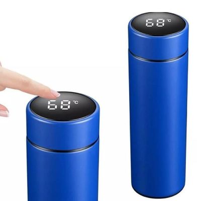 Garrafa Termica Digital Copo Display Inox 480ml Termometro Medidor Temperatura Gelada Azul