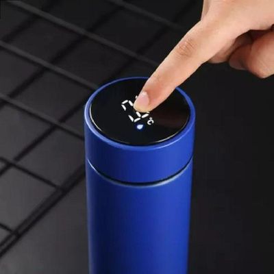 Garrafa Termica Digital Copo Display Inox 480ml Termometro Medidor Temperatura Gelada Azul
