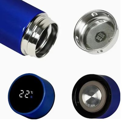 Garrafa Termica Digital Copo Display Inox 480ml Termometro Medidor Temperatura Gelada Azul
