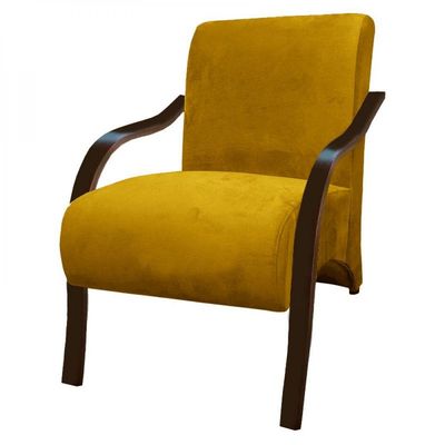 Poltrona Vênus 1 Lugar Braço Madeira Tecido Amarelo