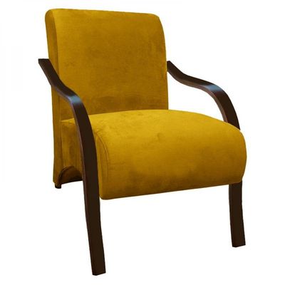 Poltrona Vênus 1 Lugar Braço Madeira Tecido Amarelo