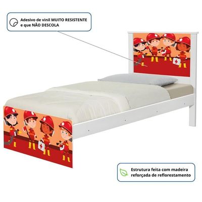 Cama Solteiro Com Cabeceira Adesivada Tropa De Bombeiros