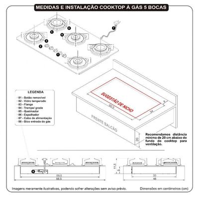 Cooktop Terim Safe Ferro Fundido 5 Bocas Tripla Chama Glp Preto Bivolt