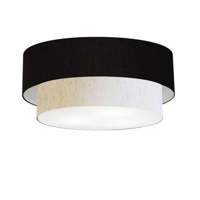 Plafon Duplo Cilíndrico Vivare Md-3065 Cúpula Em Tecido 80x70cm - Bivolt Preto-linho-bege 127/220v