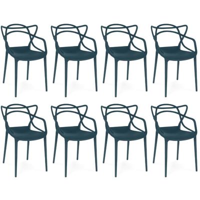 Kit 8 Cadeiras De Jantar Allegra Design Empilhável - Azul Marinho