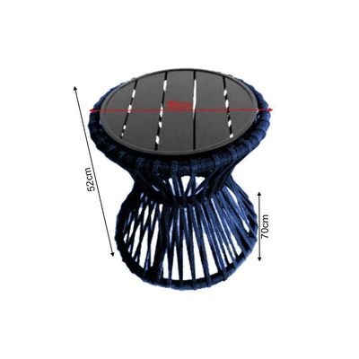 Mesa De Centro Sol Em Corda Náutica E Base Em Alumínio Preta 70cm Azul Marinho - Cor: Azul