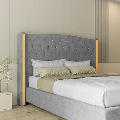 Cabeceira Estofada King 195 Cm Zirconio Veludo Cinza