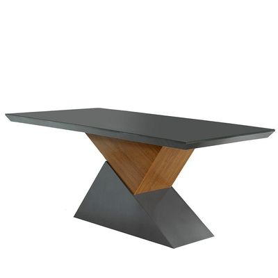 Mesa Aster 180Cm Tampo Em Mdf E Vidro Com Canto Reto Grafite