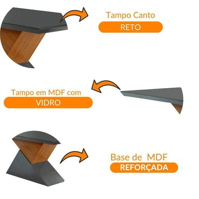 Mesa Aster 180Cm Tampo Em Mdf E Vidro Com Canto Reto Grafite