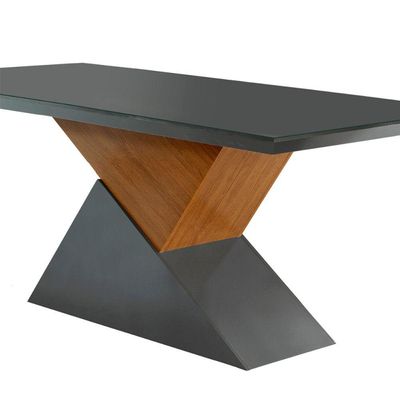 Mesa Aster 180Cm Tampo Em Mdf E Vidro Com Canto Reto Grafite
