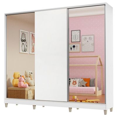 Guarda Roupa Infantil Madesa Logan 3 Portas Espelhos Branco
