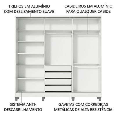 Guarda Roupa Infantil MDF Logan 3 Portas Madesa Branco