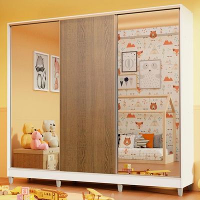Guarda Roupa Infantil 3Pts De Correr Espelhos Branco/rustic